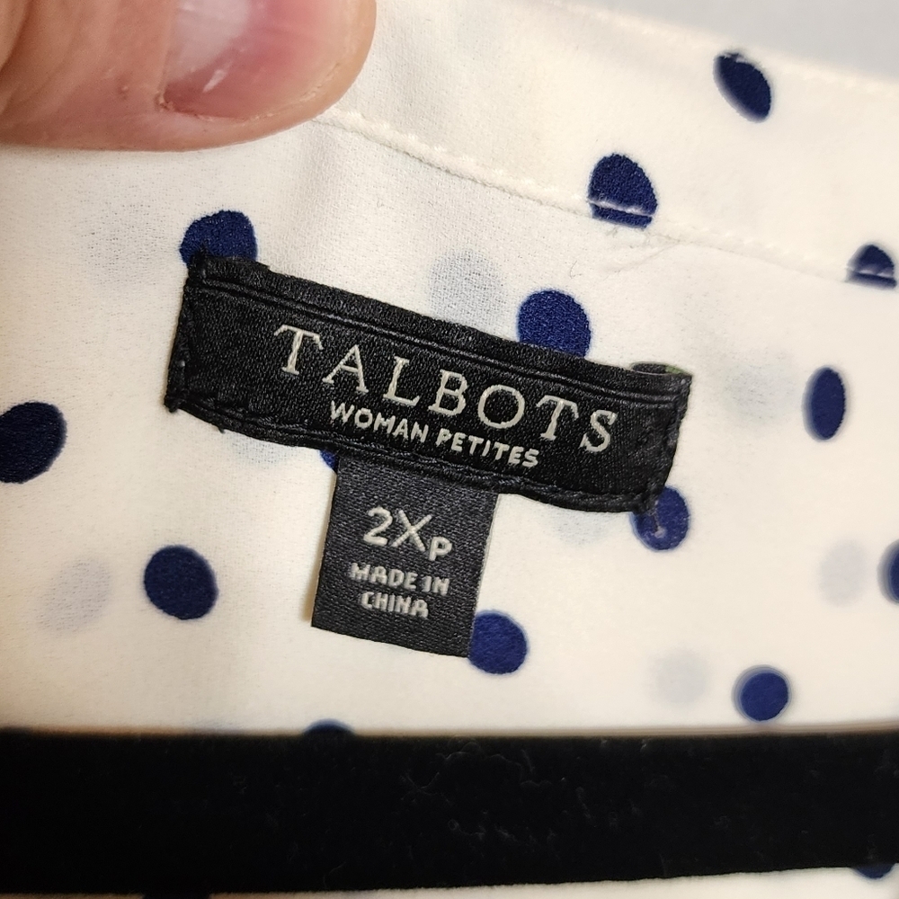 Talbots Tie Front Button Down Flowy Blouse. Navy/… - image 6